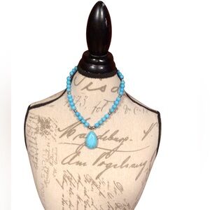 Turquoise an silver bead necklace with matching earrings
